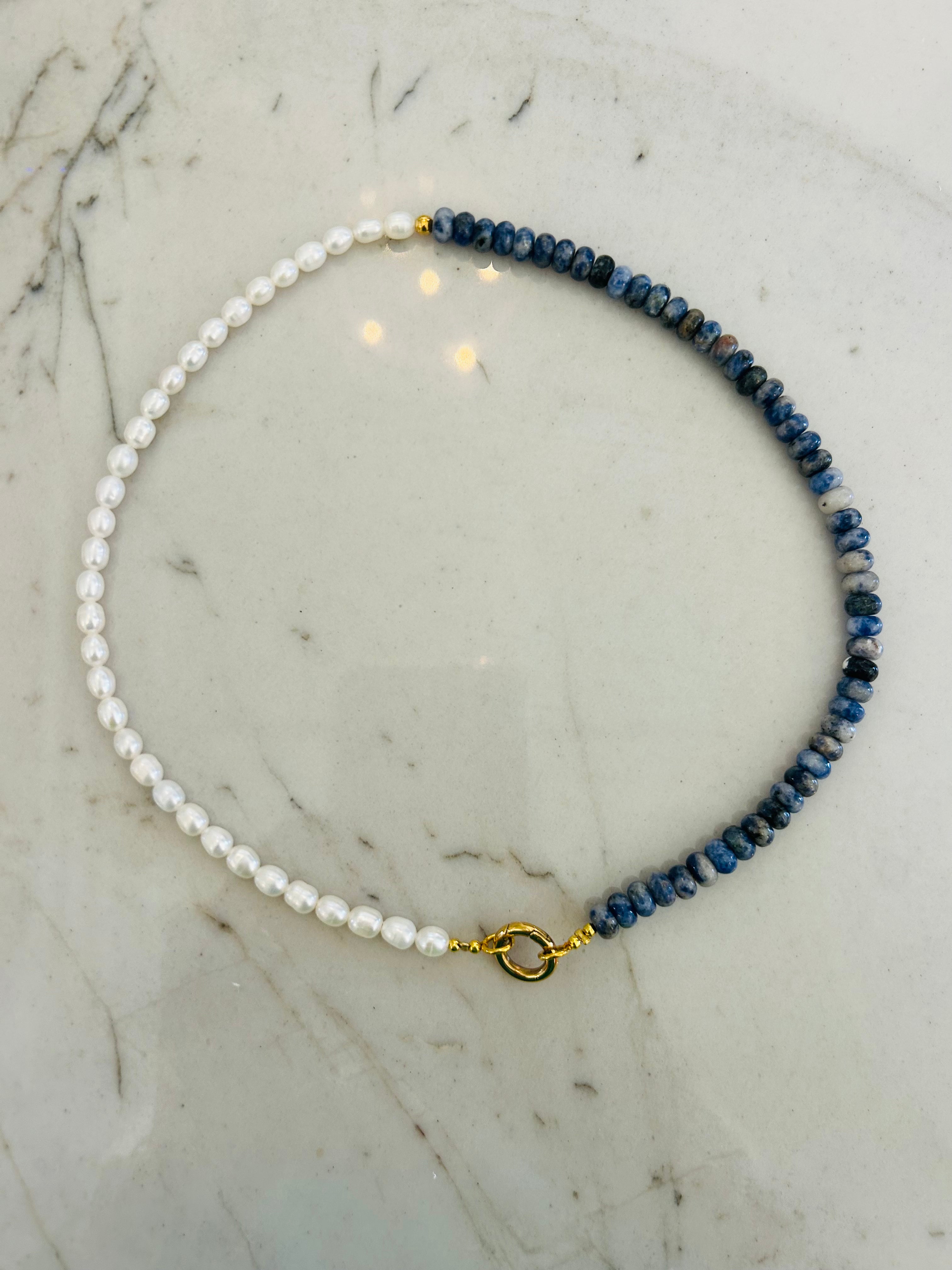 The Pearl & Rondelle Necklace- Lapis