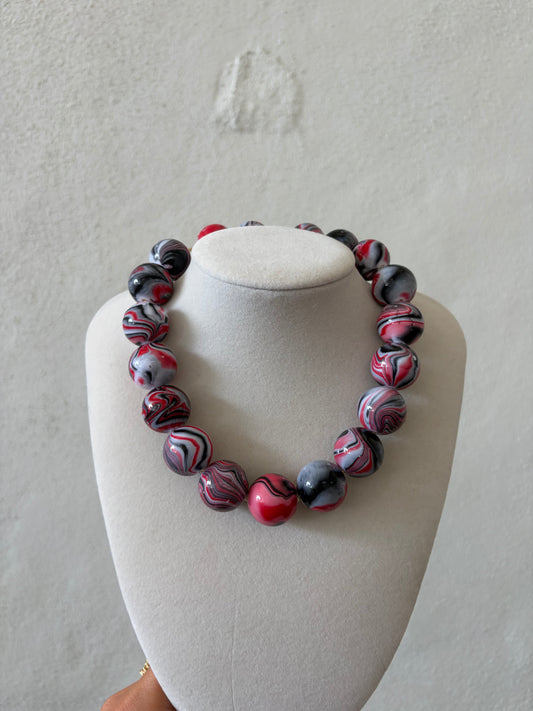 The Jensen Necklace- Red & Black Marble