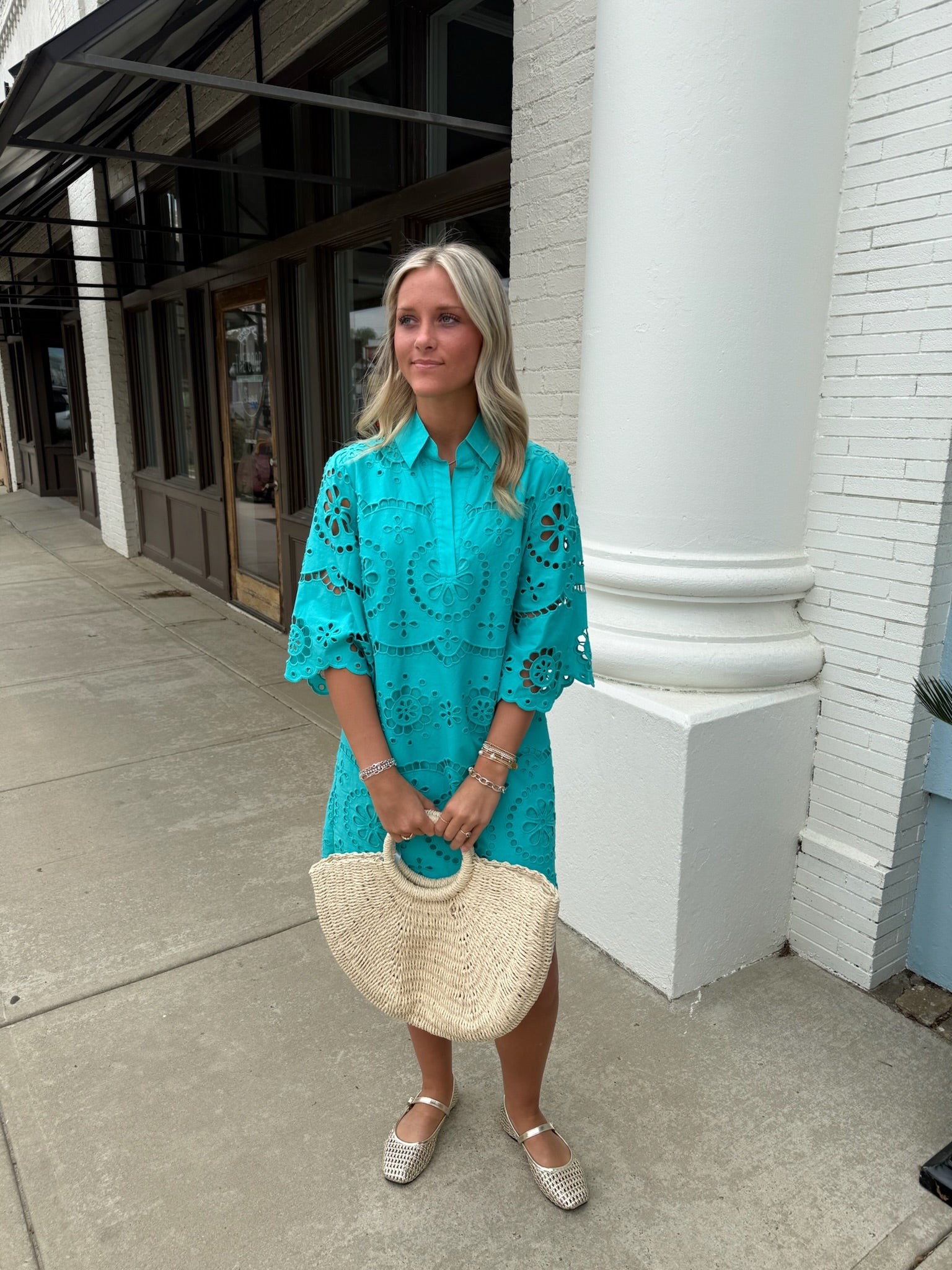 Penny Eyelet Dress - Teal