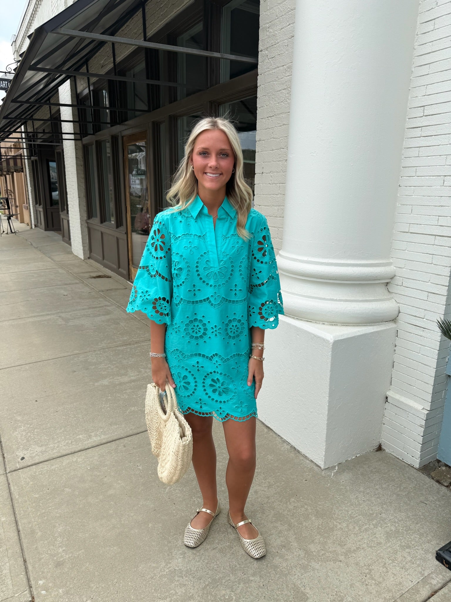 Penny Eyelet Dress - Teal