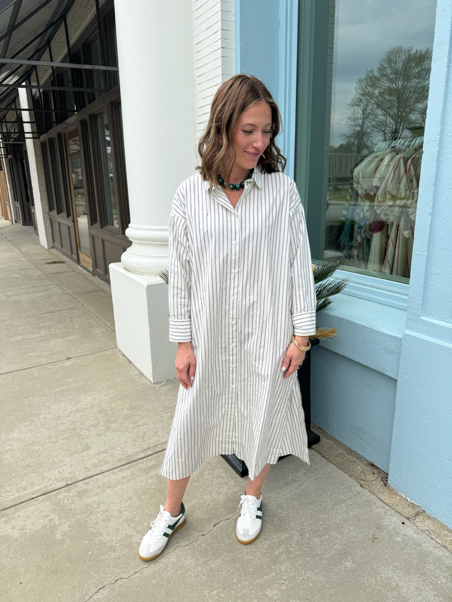 The Jewel Dress- Grey Stripe