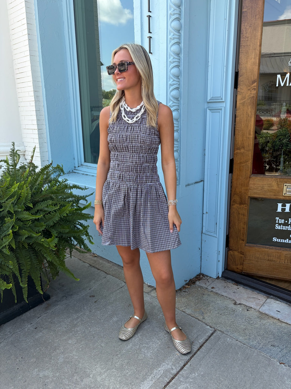 Karlie Checkered Brown Dress
