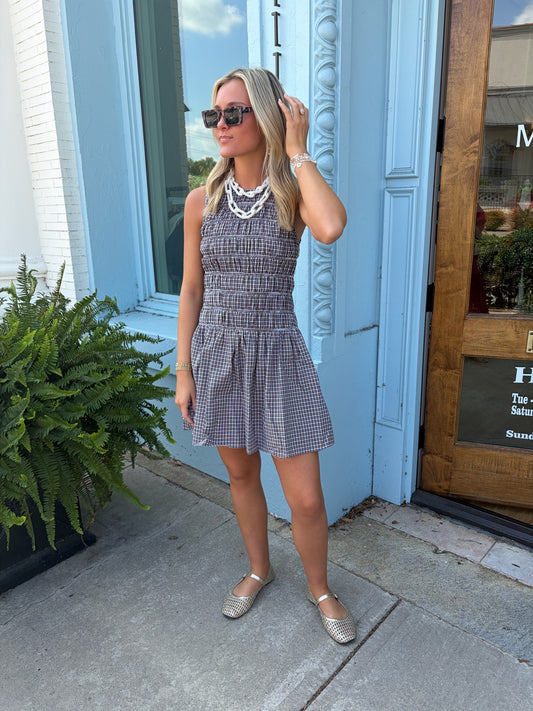 Karlie Checkered Brown Dress