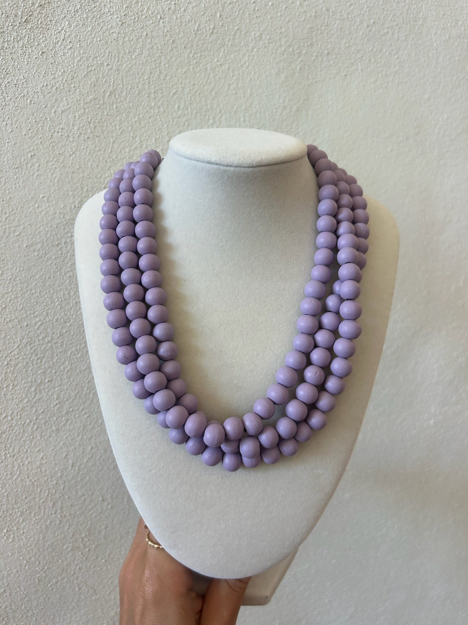 Three Row Wooden Ball Necklace - Lavender
