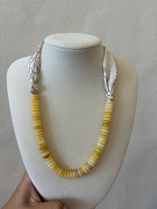 Half Beaded Half Scarf Necklace - Neutral