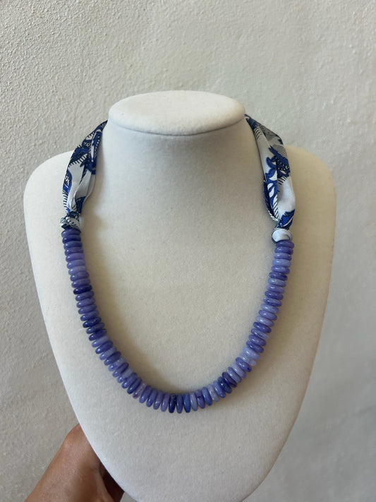 Half Beaded Half Scarf Necklace - Blue