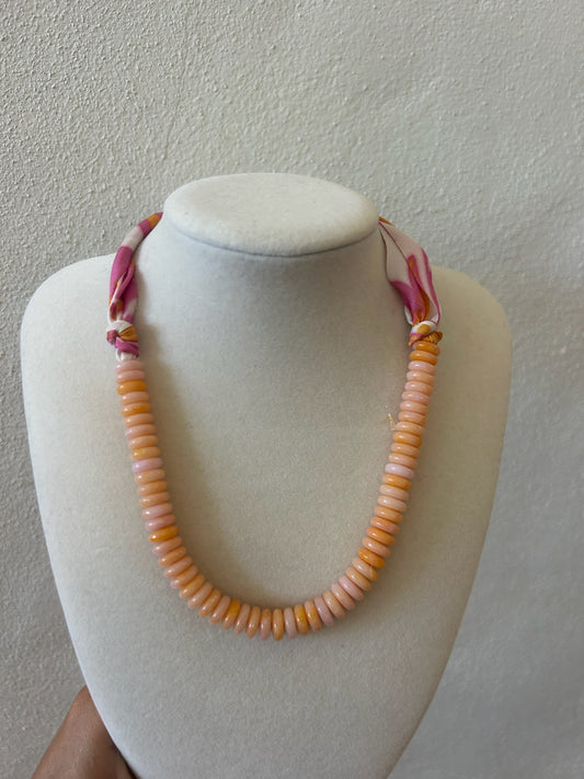 Half Beaded Half Scarf Necklace - Orange