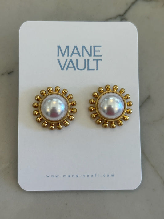 Studded Dome Pearl Earrings