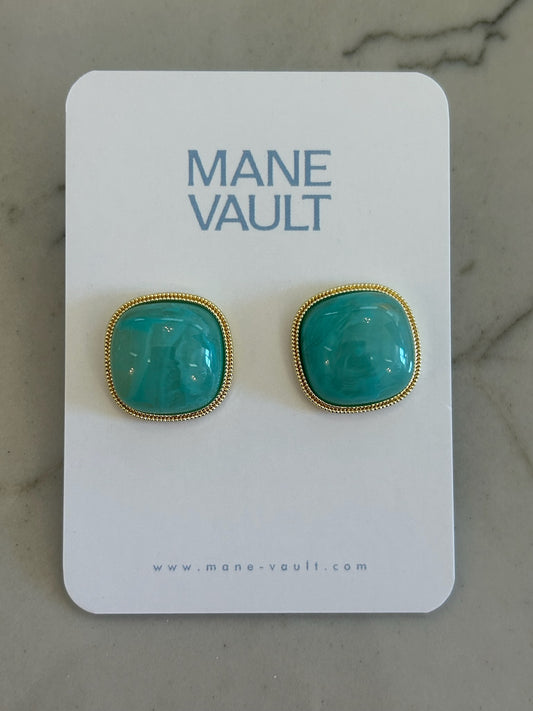 Marble Square Stone Earrings - Mint