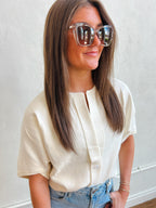 Double Button Short Sleeve Cropped Cardigan - Ivory