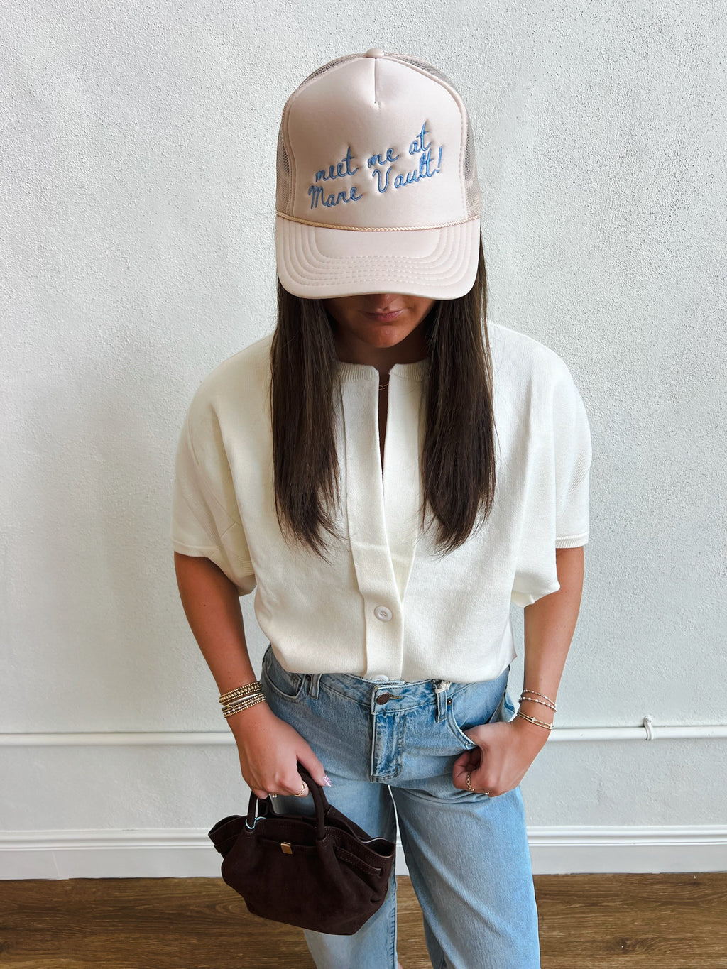 Double Button Short Sleeve Cropped Cardigan - Ivory