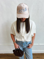 Double Button Short Sleeve Cropped Cardigan - Ivory