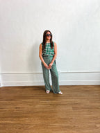 Geo Dot Print Wide Leg Pants-Green