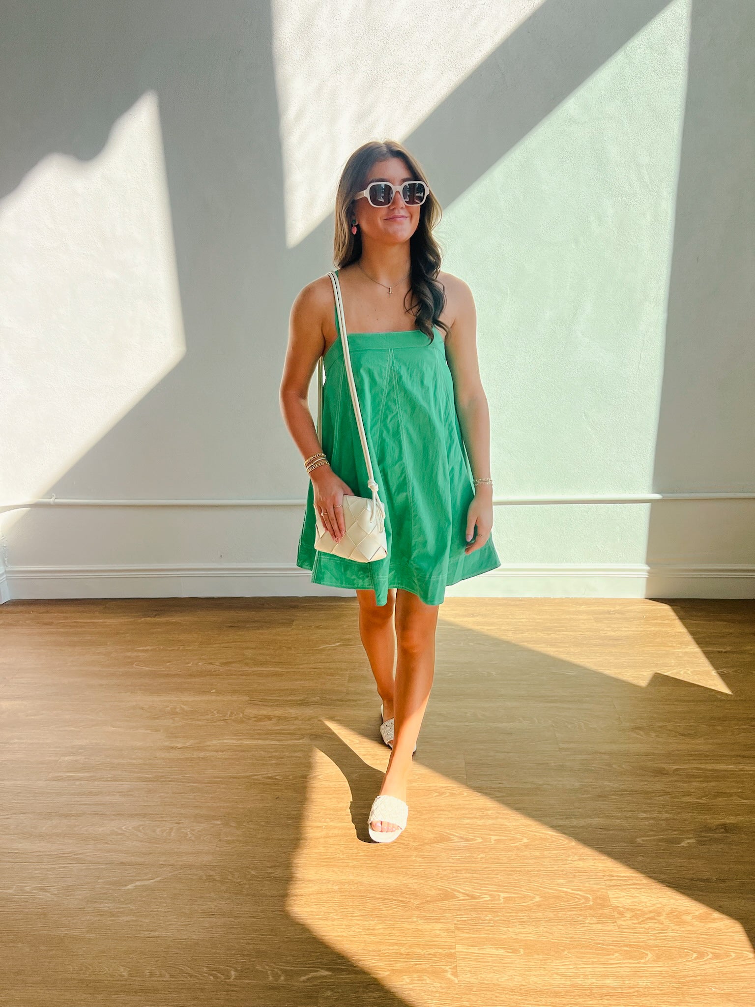 Contrast Top Stitch Mini Dress - Emerald