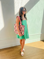 Cotton Block Print Tote Bag-Pink Stripe