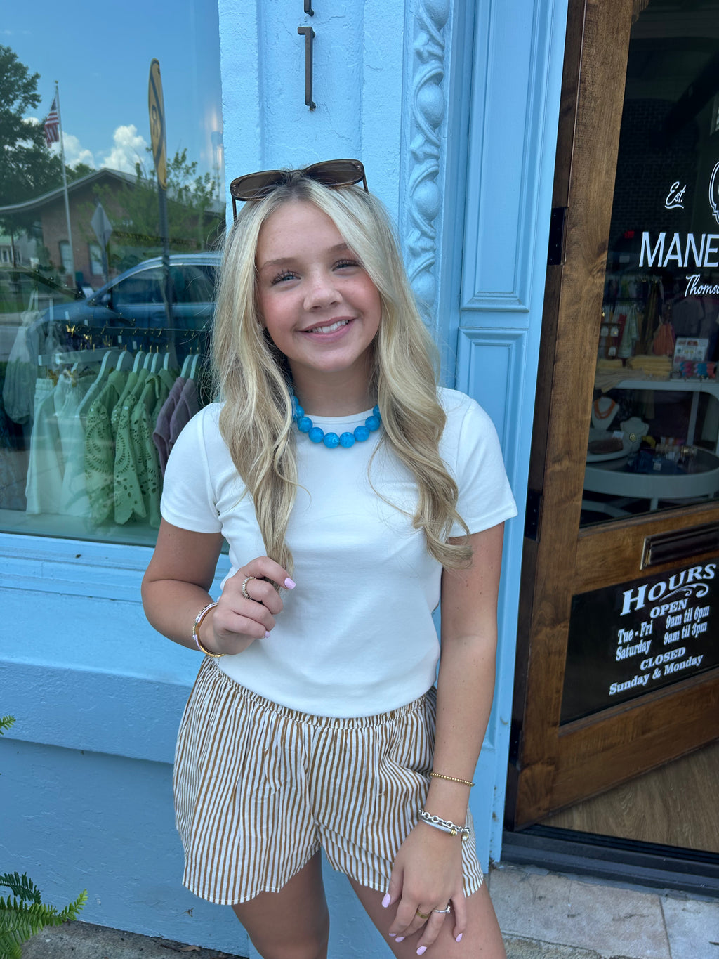 Light Brown and White Striped Shorts