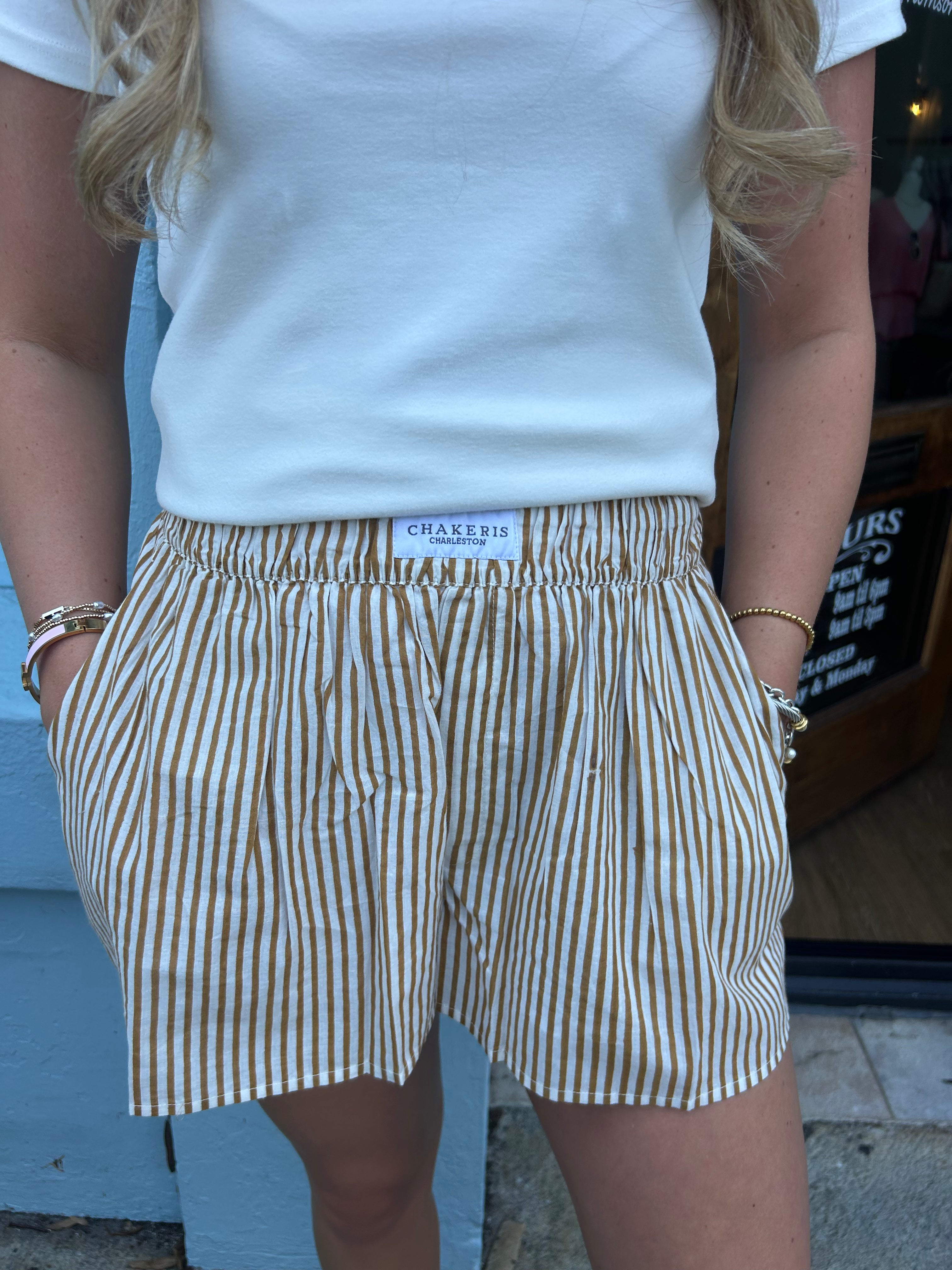 Light Brown and White Striped Shorts