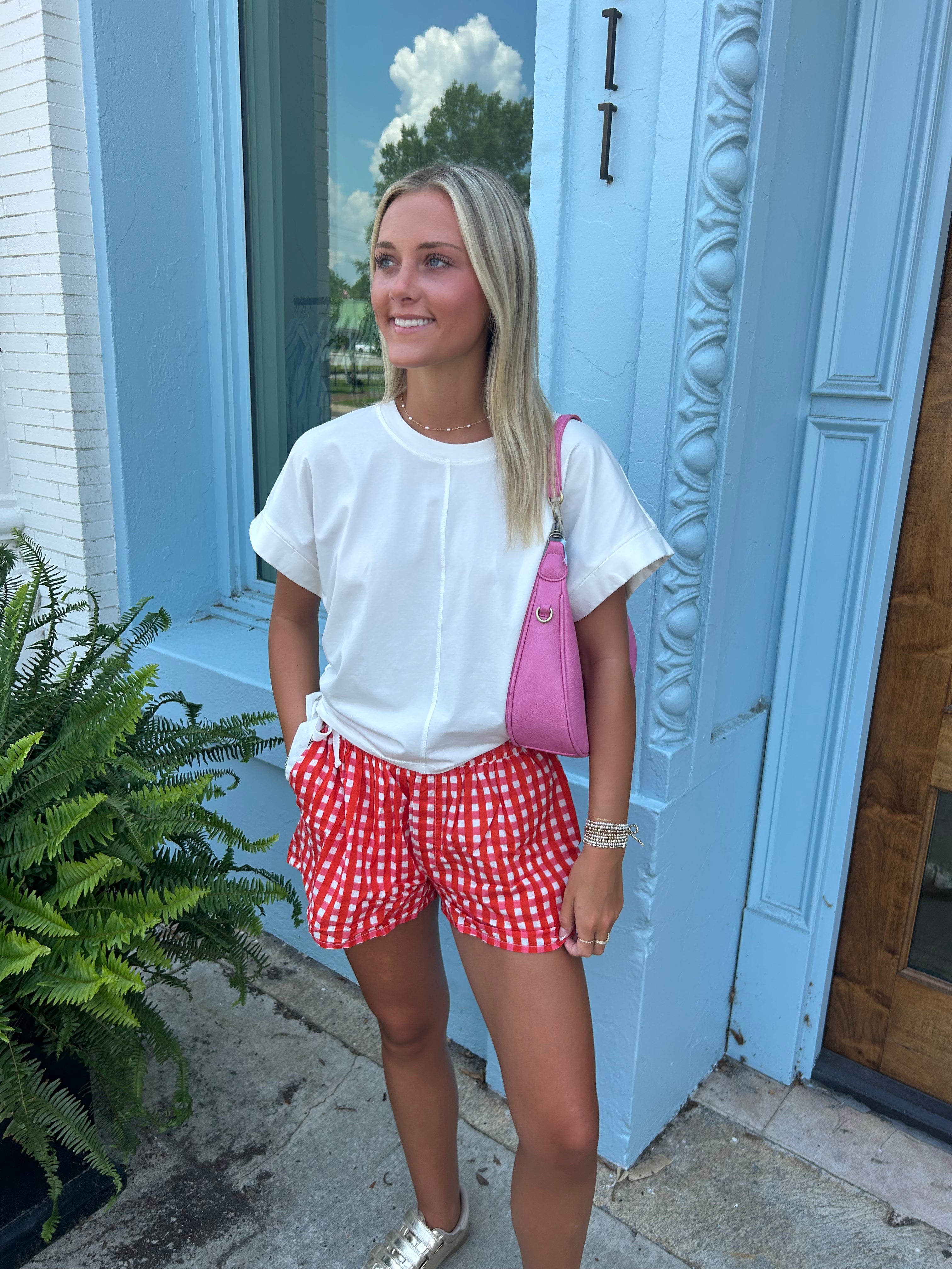 Red & Hot Pink Checkered Shorts