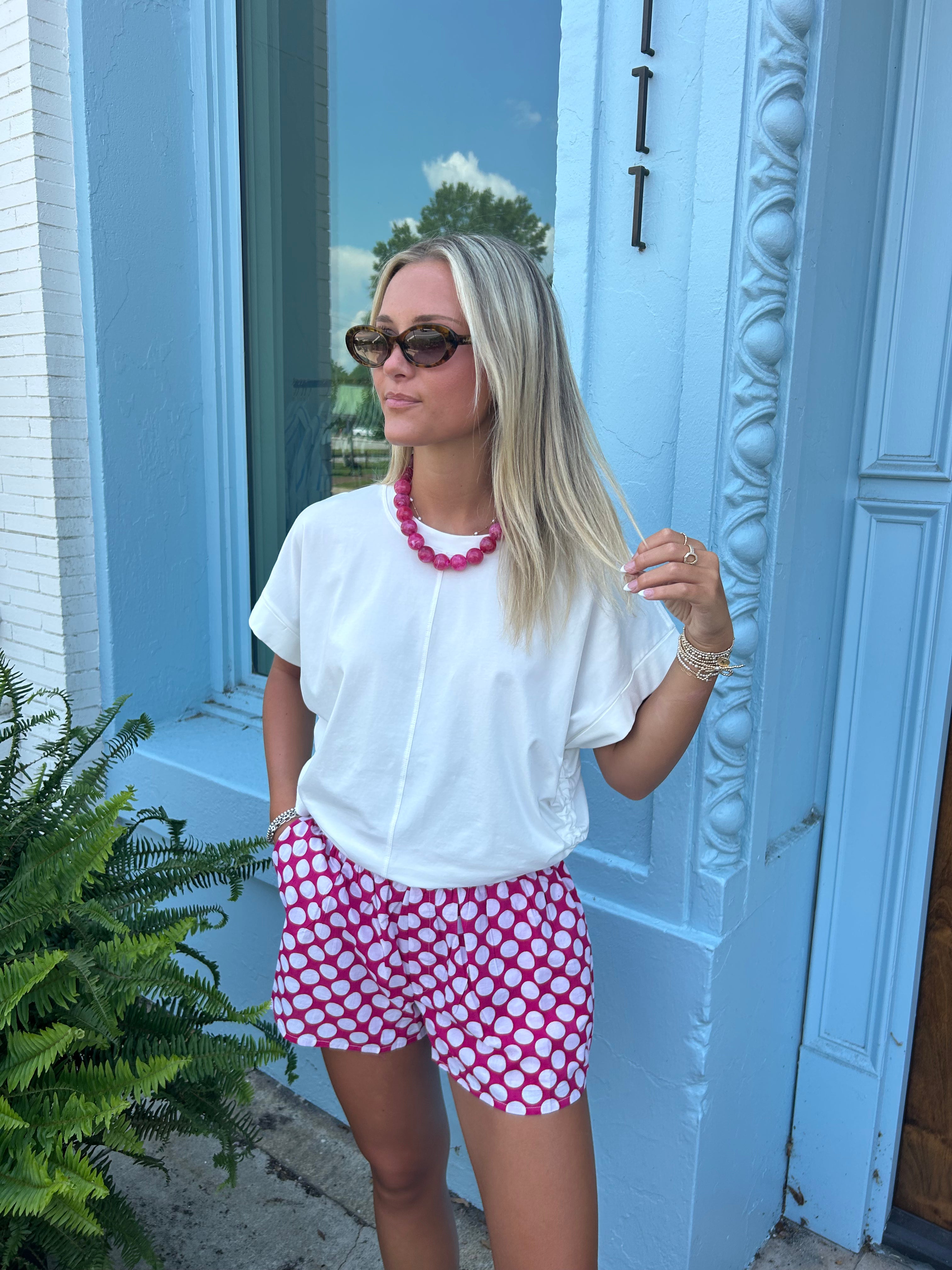 Raspberry and White Polka Dot Shorts