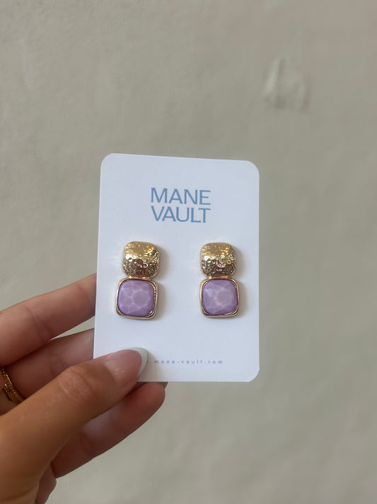 The Square Stone Earrings- Lavender
