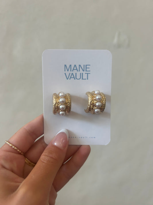 The Antique Pearl Hoops-Gold