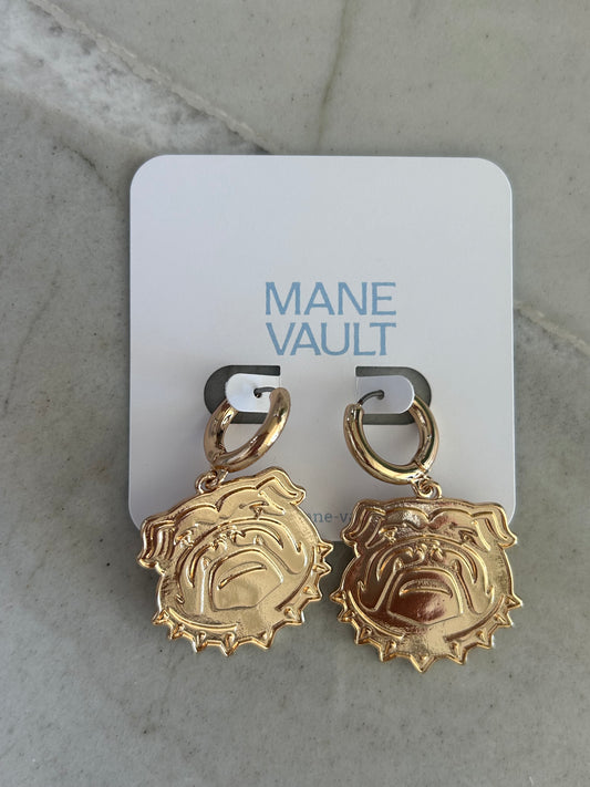 The Textured Bulldog Dangle Hoops-Gold