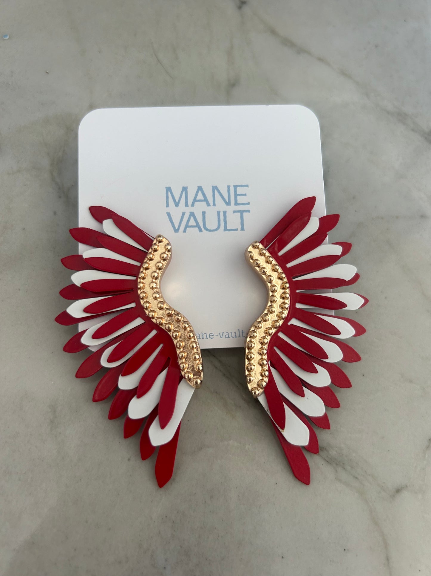 Gameday Color Wing Earrings- Red/White