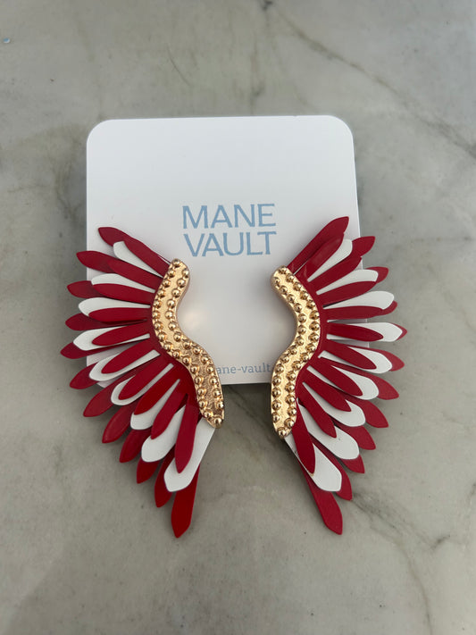 Gameday Color Wing Earrings- Red/White