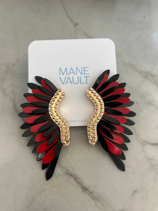 Gameday Color Wing Earrings- Red/Black