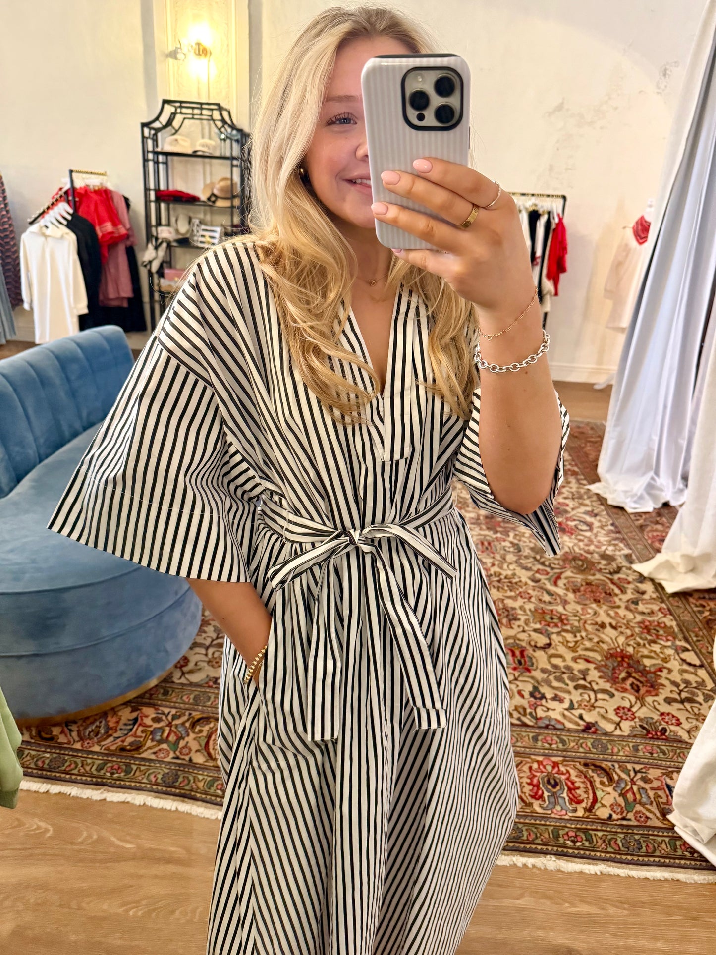 The Nancy Stripe Midi Dress - Black & White