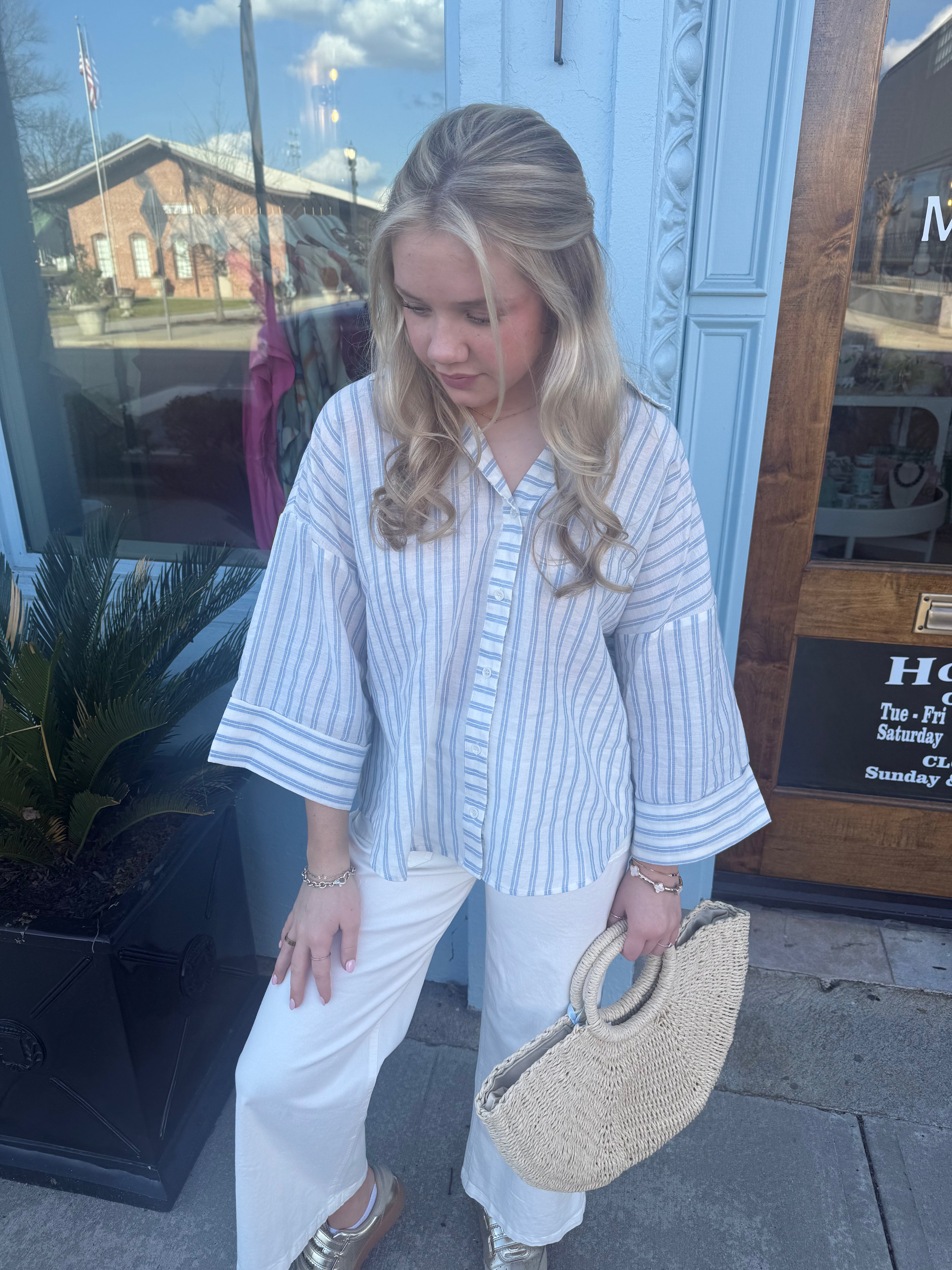 The Jacklyn Stripe Button Down- Blue