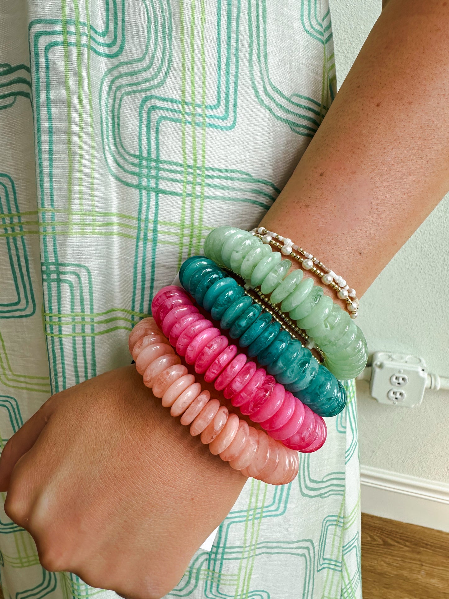 Peach Round Disc Bead Bracelet