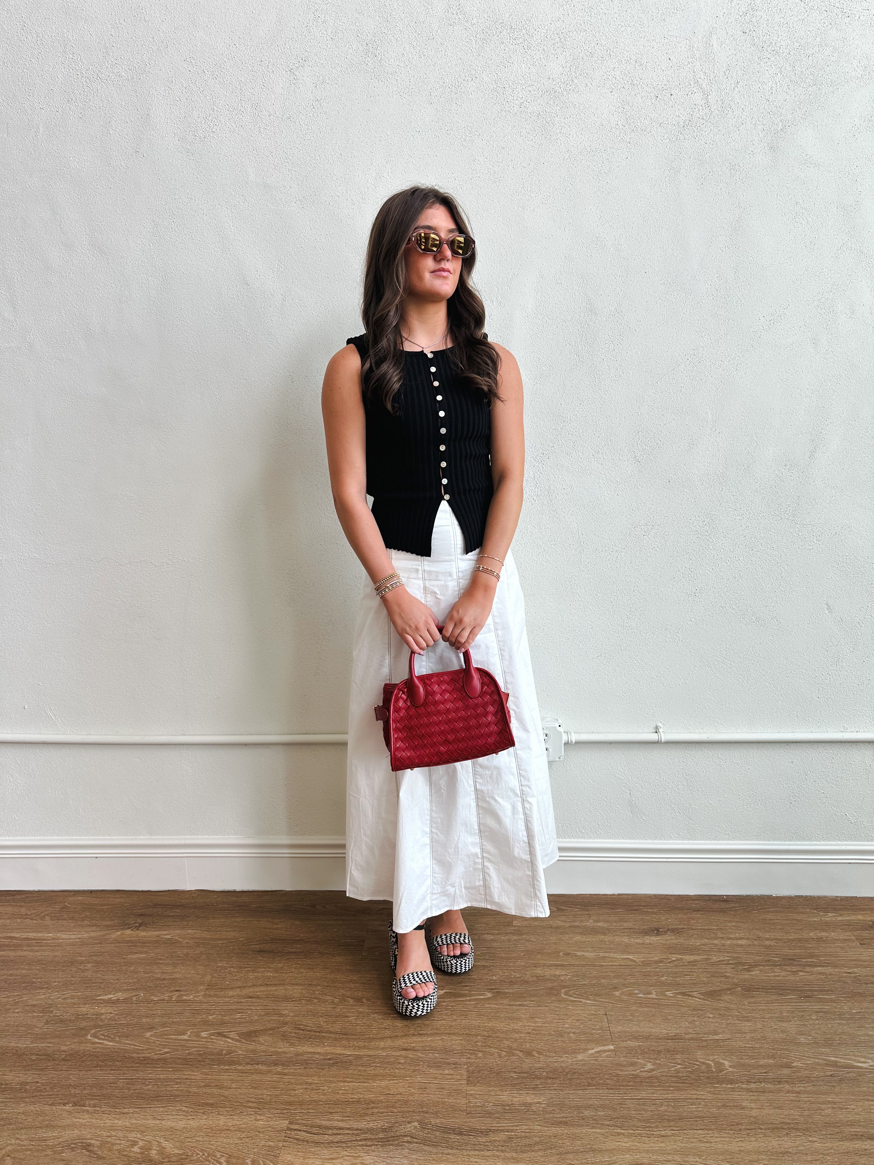 The Dylan Contrast Stitch Maxi Skirt - White