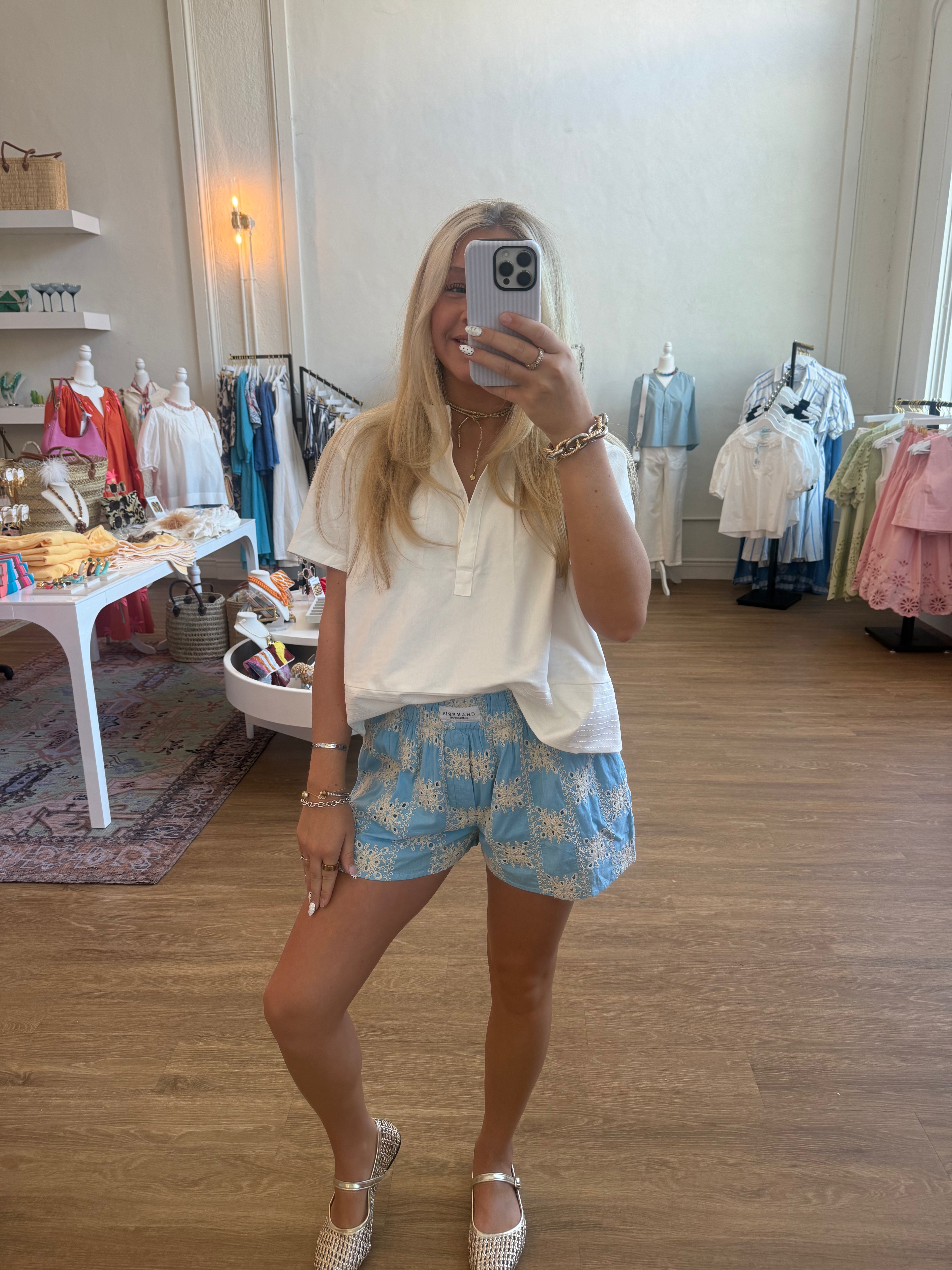 Light Blue Eyelet Shorts