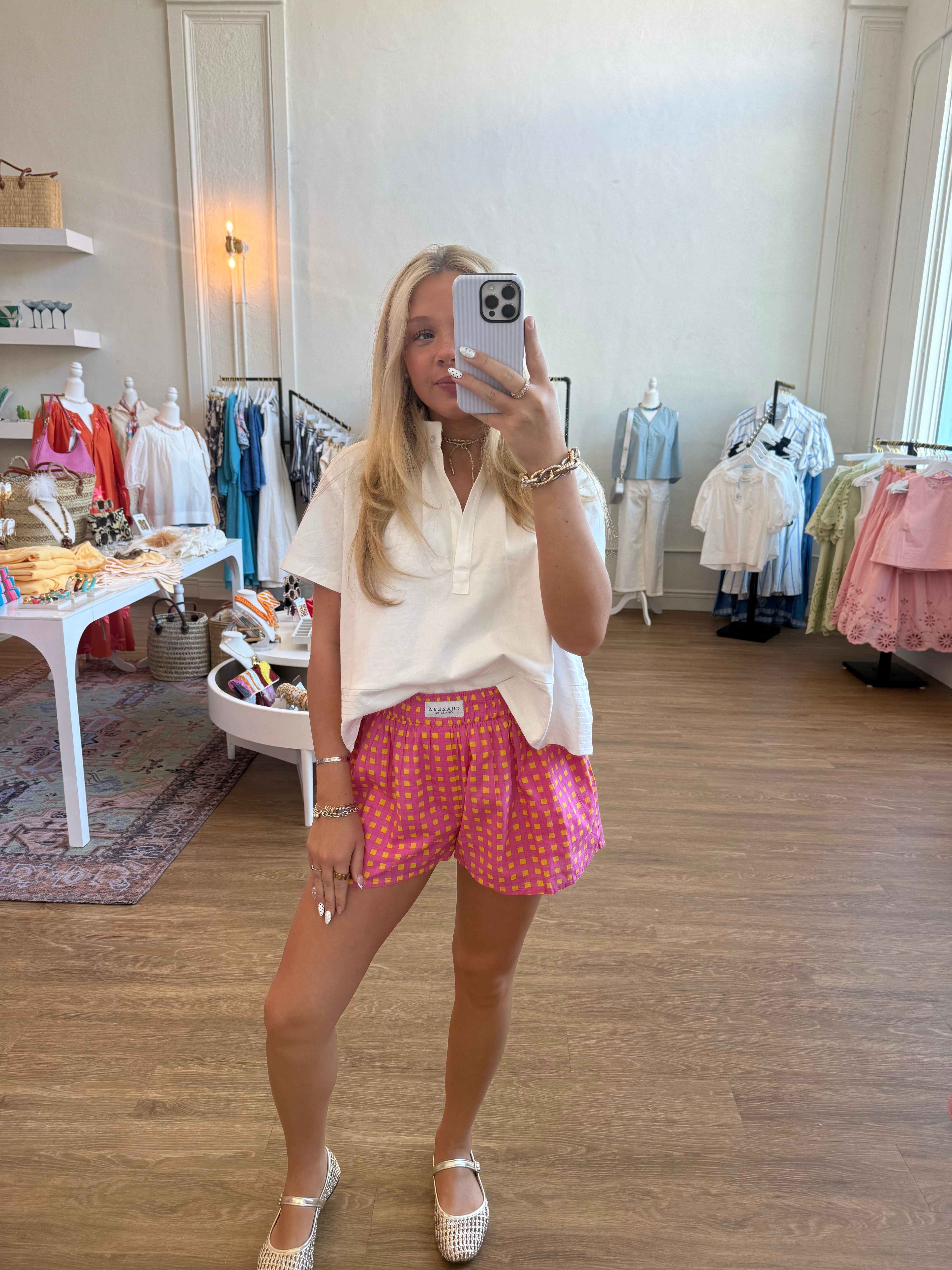 Pink and Yellow Check Shorts