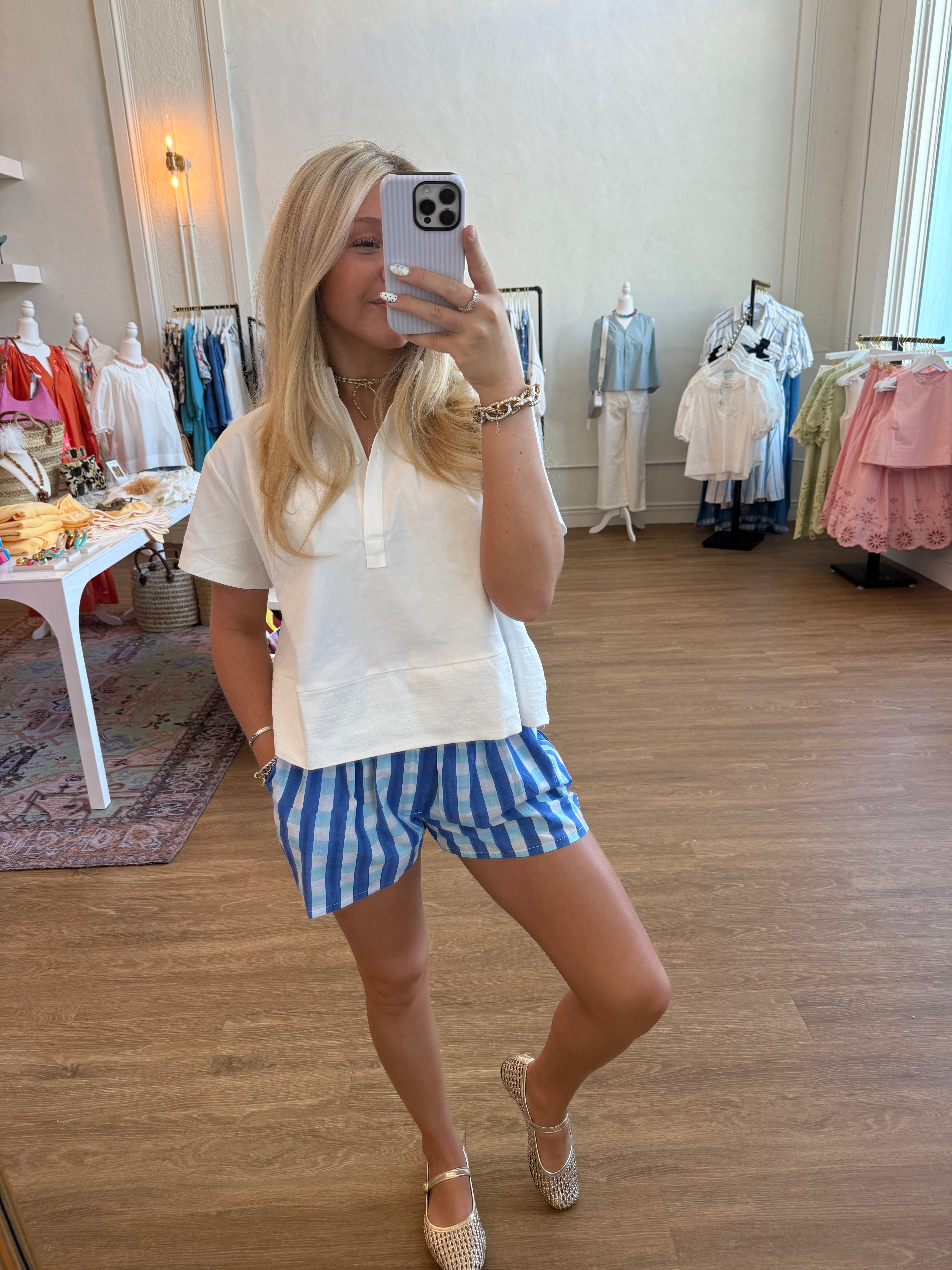 Blue Watercolor Check Shorts