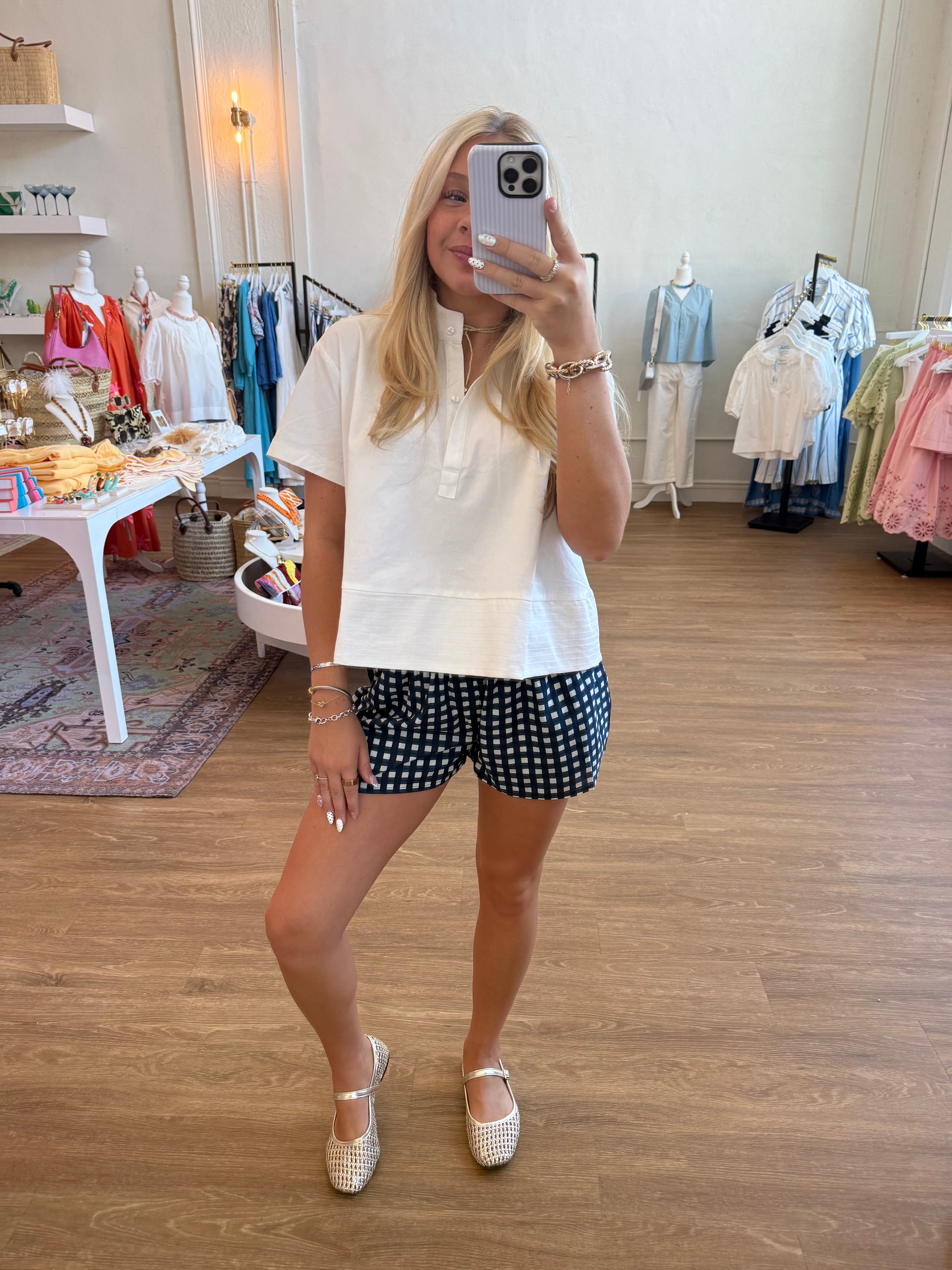 Navy Check Short
