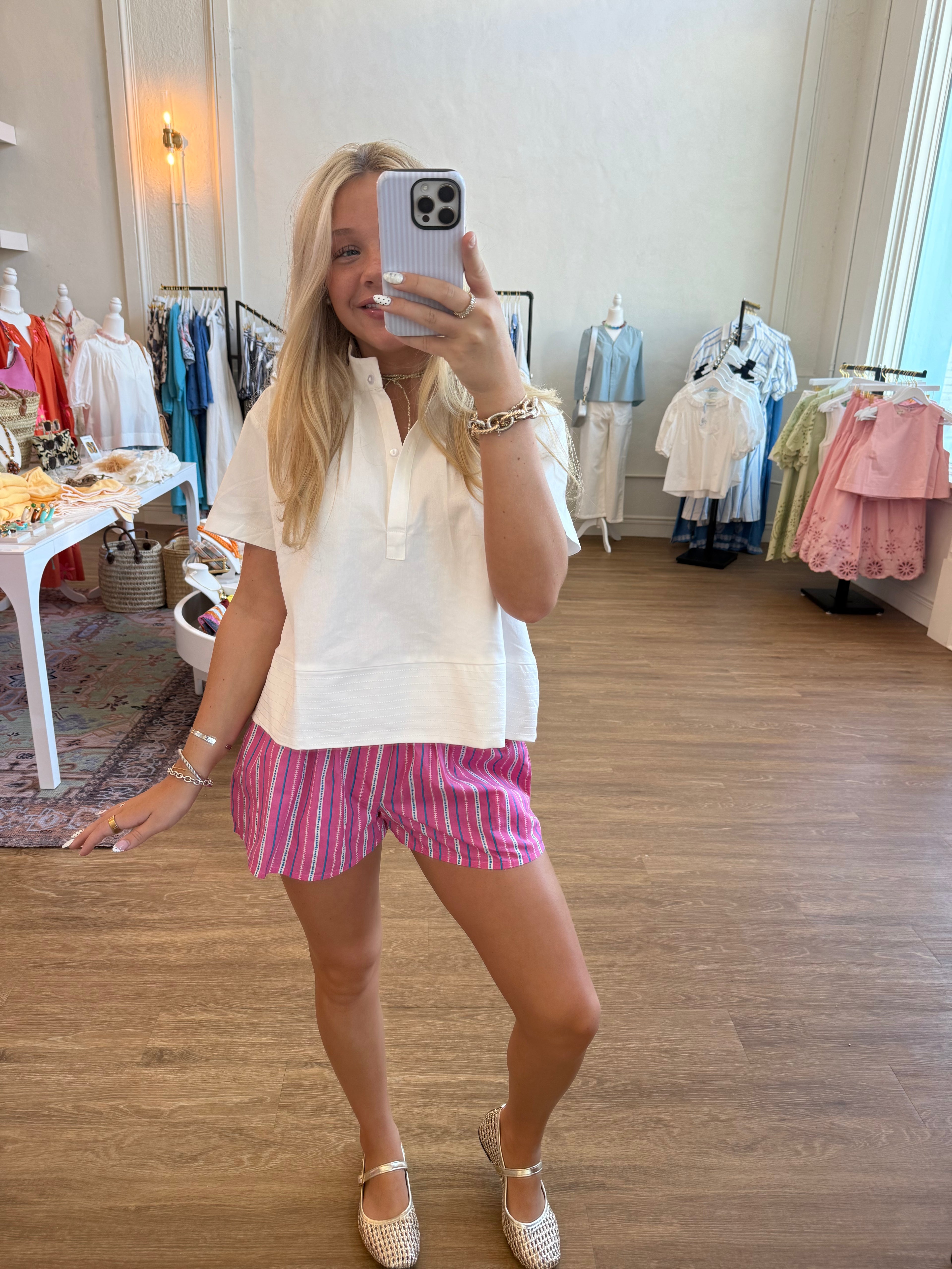 Hot Pink Dotted Stripe Shorts