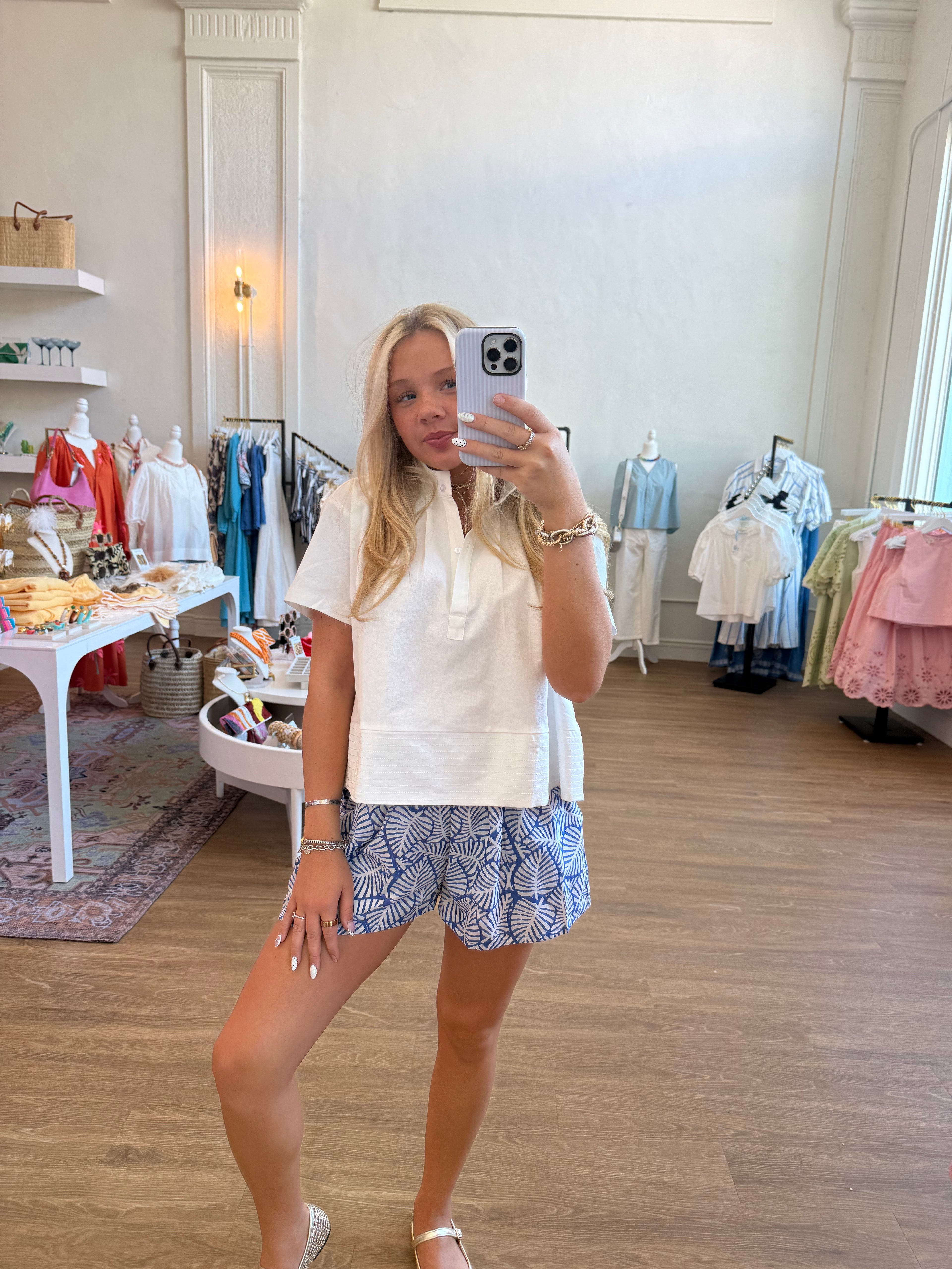 Blue Palm Leaf Shorts