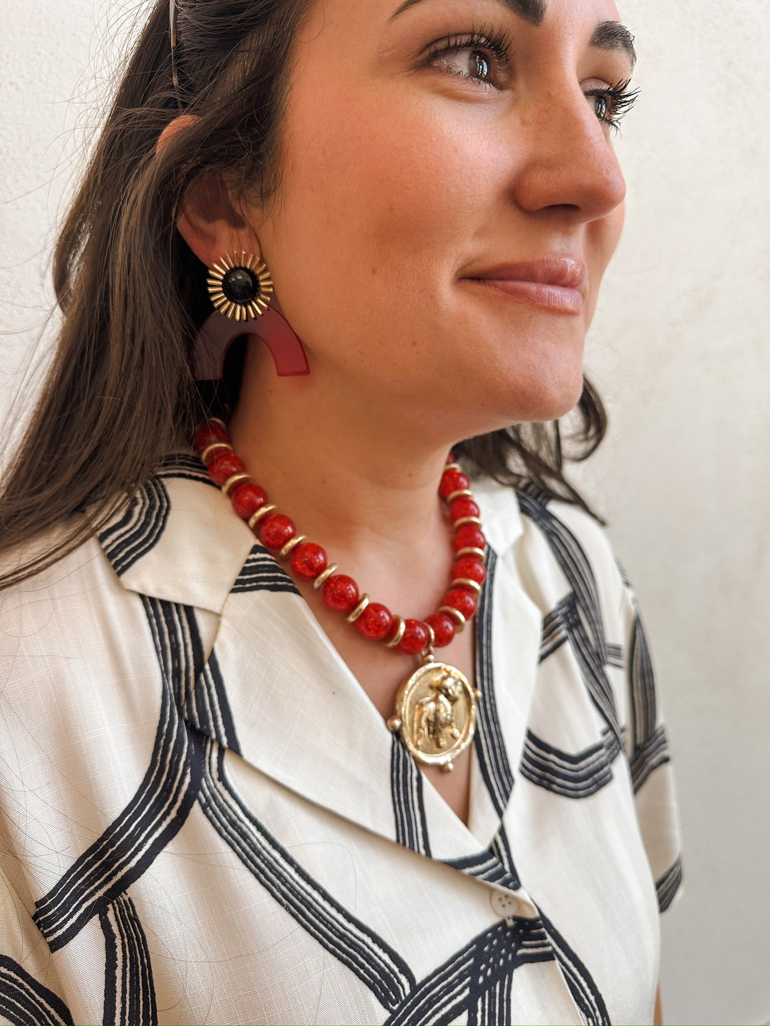 Red Beaded Bulldog Necklace