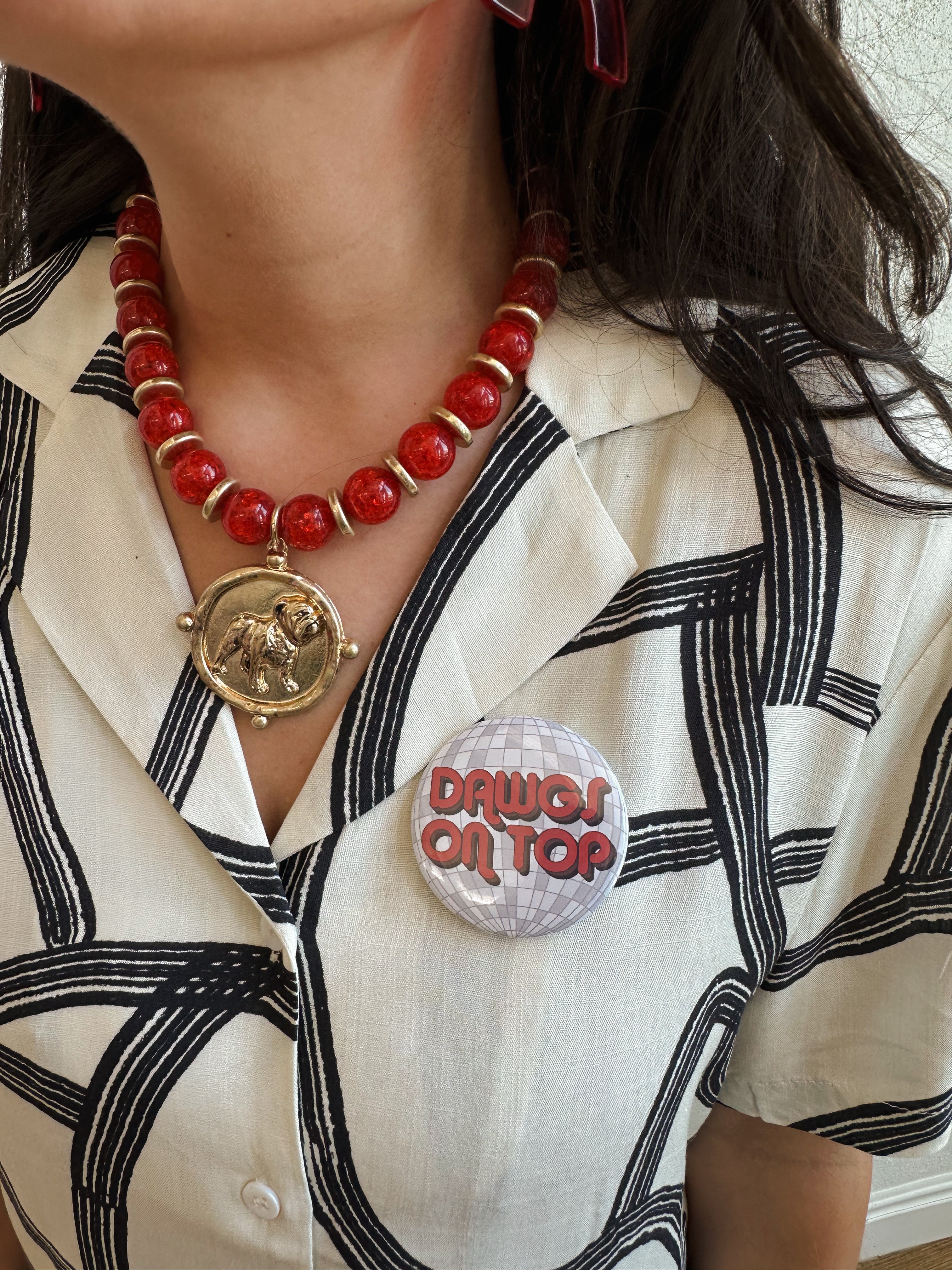 Disco Dawgs on Top Button (Red)