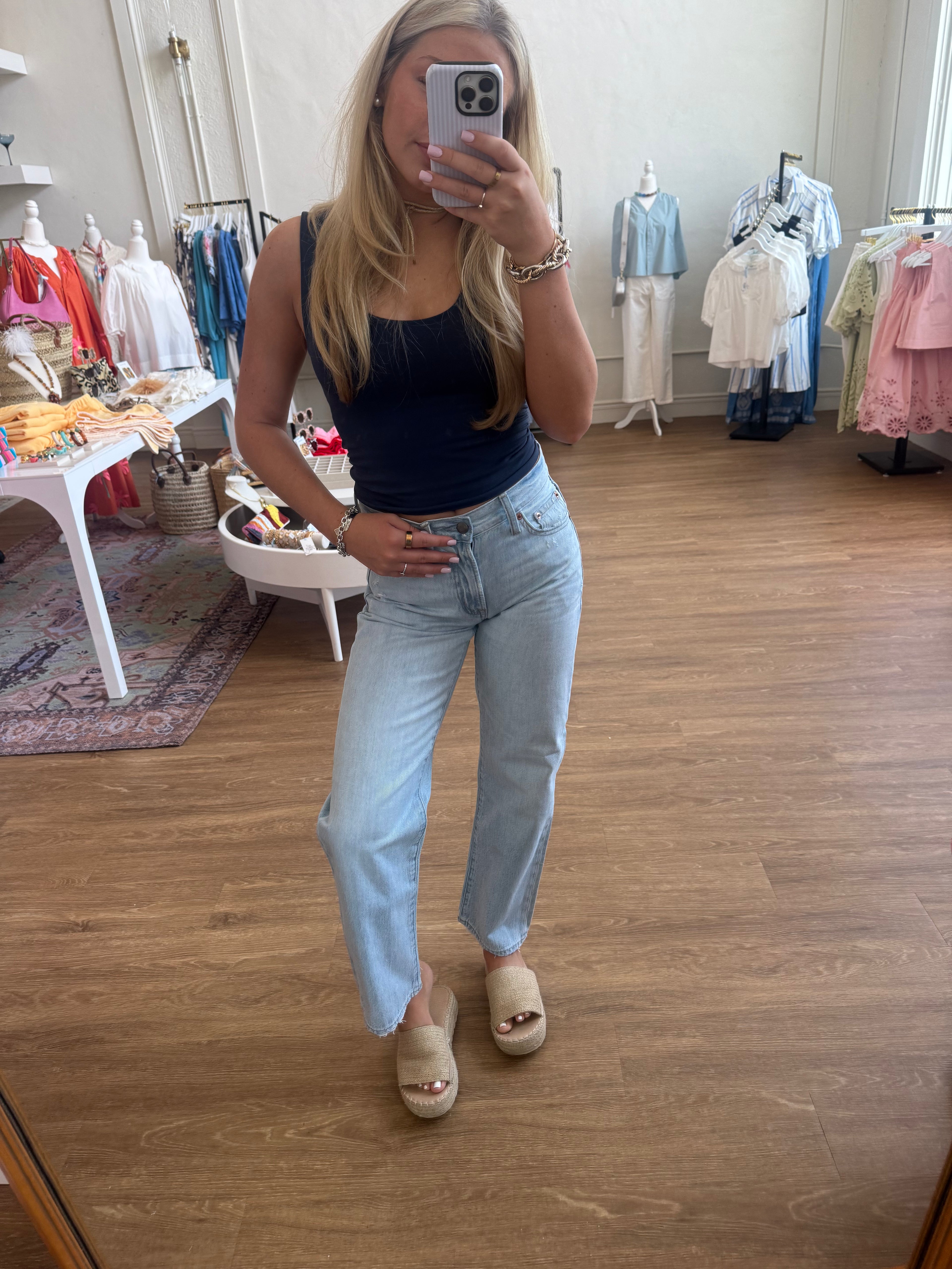 The Lexi Mid Rise Bowed Straight Jeans