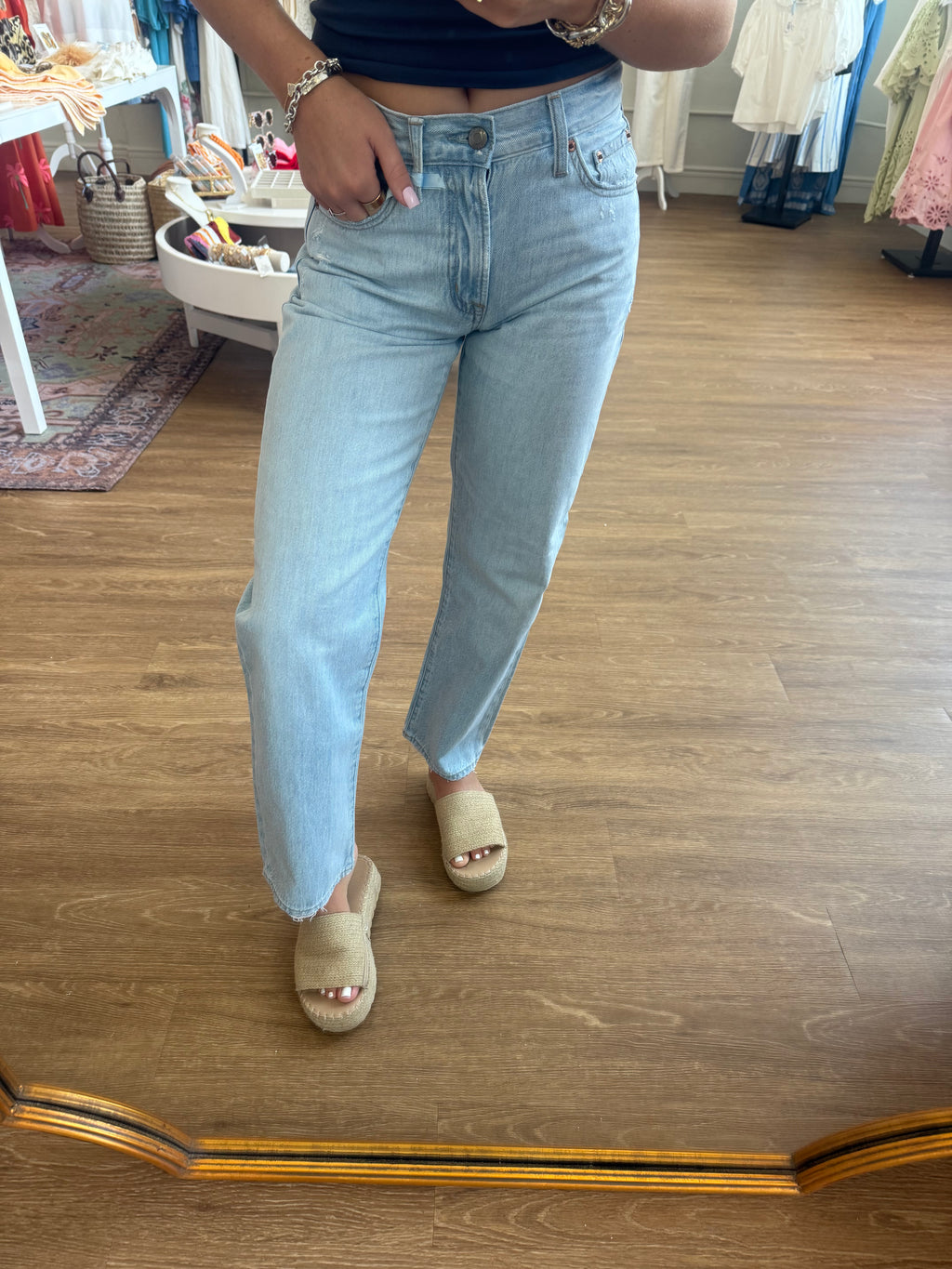 The Lexi Mid Rise Bowed Straight Jeans
