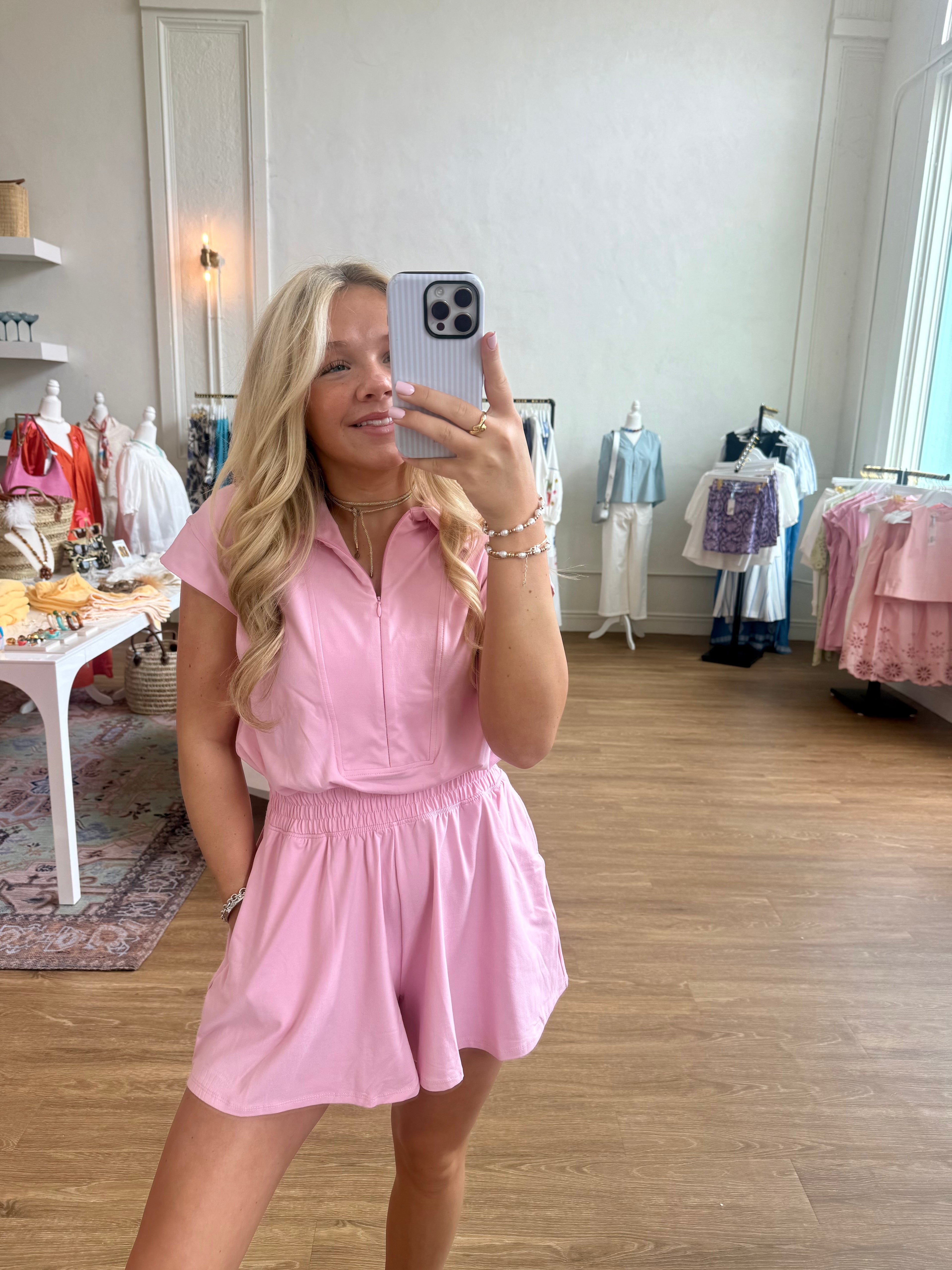 The Kate Tennis Romper - Sugar Pink