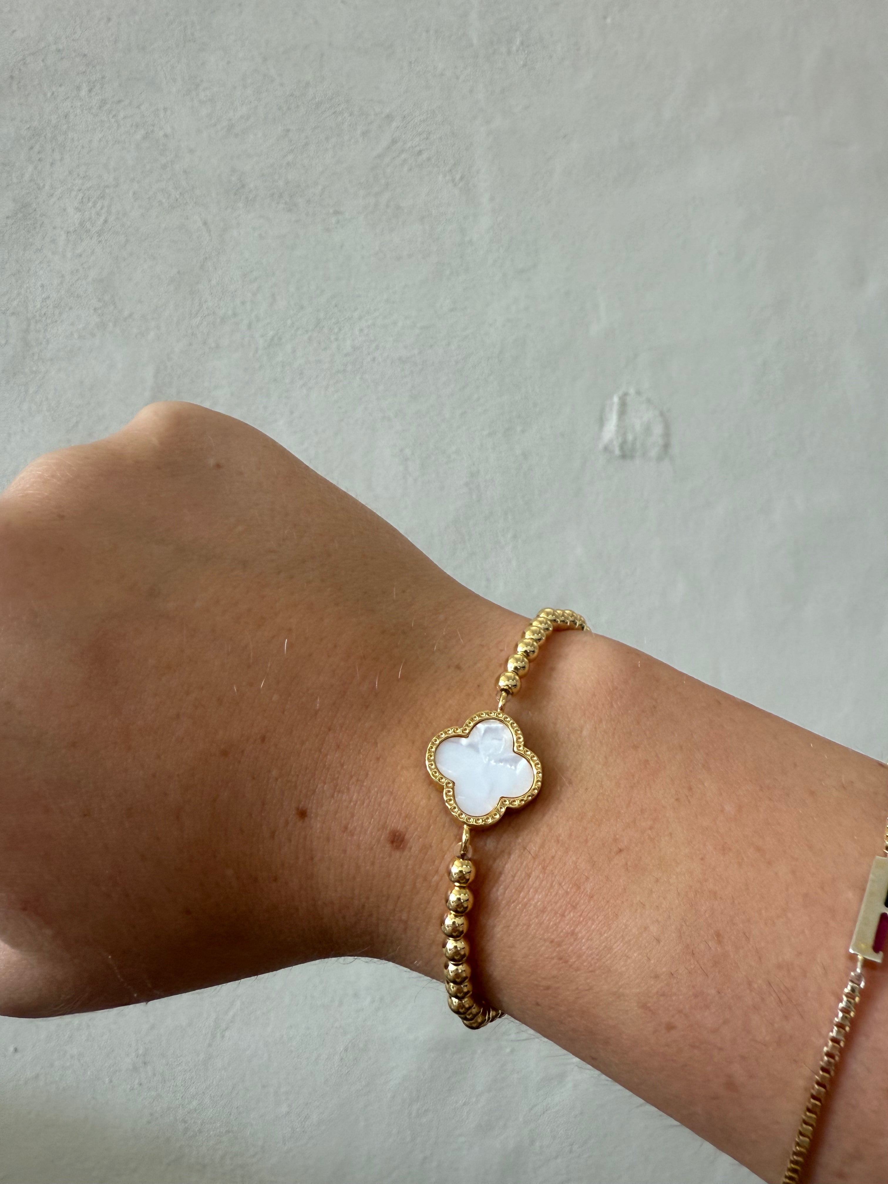 The Clover Beaded Bracelet-Cream