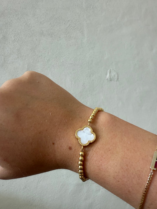 The Clover Beaded Bracelet-Cream