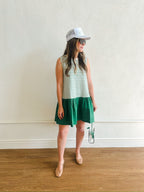 Stripe Knit Woven Combo Mini Dress - Green