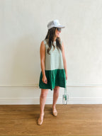 Stripe Knit Woven Combo Mini Dress - Green