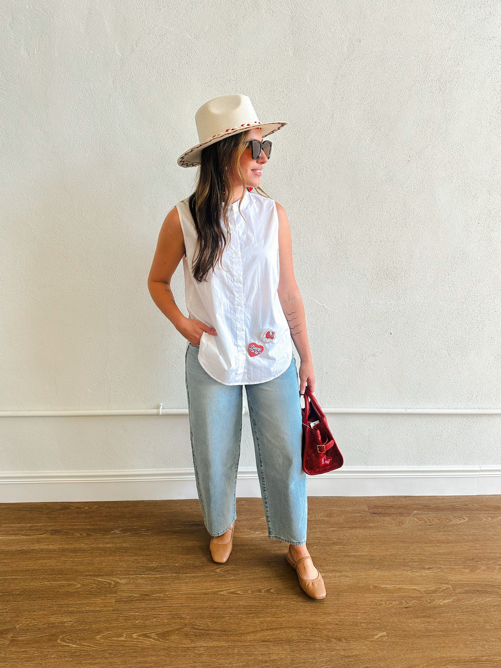 Button Up Sleeveless Top - White