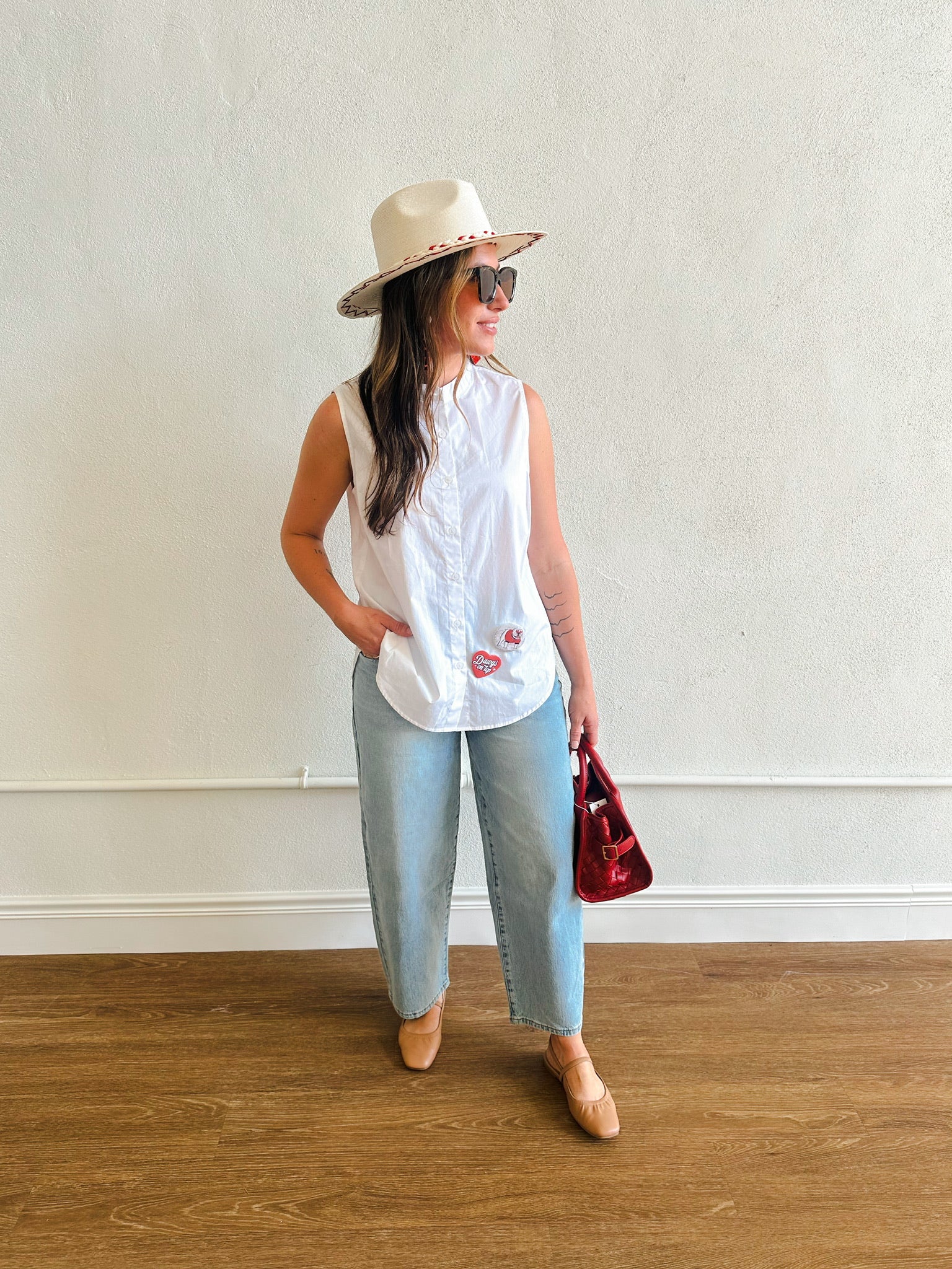 Button Up Sleeveless Top - White
